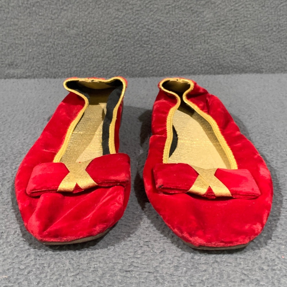 Bertlyn NY Ballet Flats Women 7-7.5 Red Velvet Gold Bow Vintage Holiday Festive